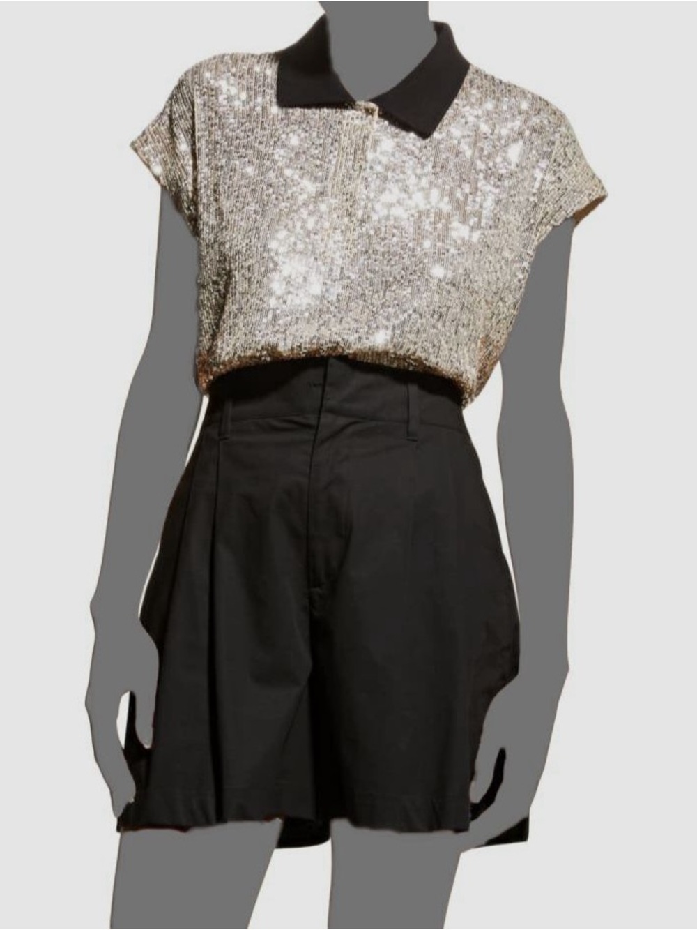 NWT In The Mood For Love Rocha Silver Sequin Polo Top M $420